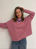 Milou oversized streep shirt rood/blauw
