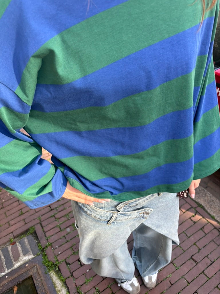 Jip streep longsleeve blauw/groen