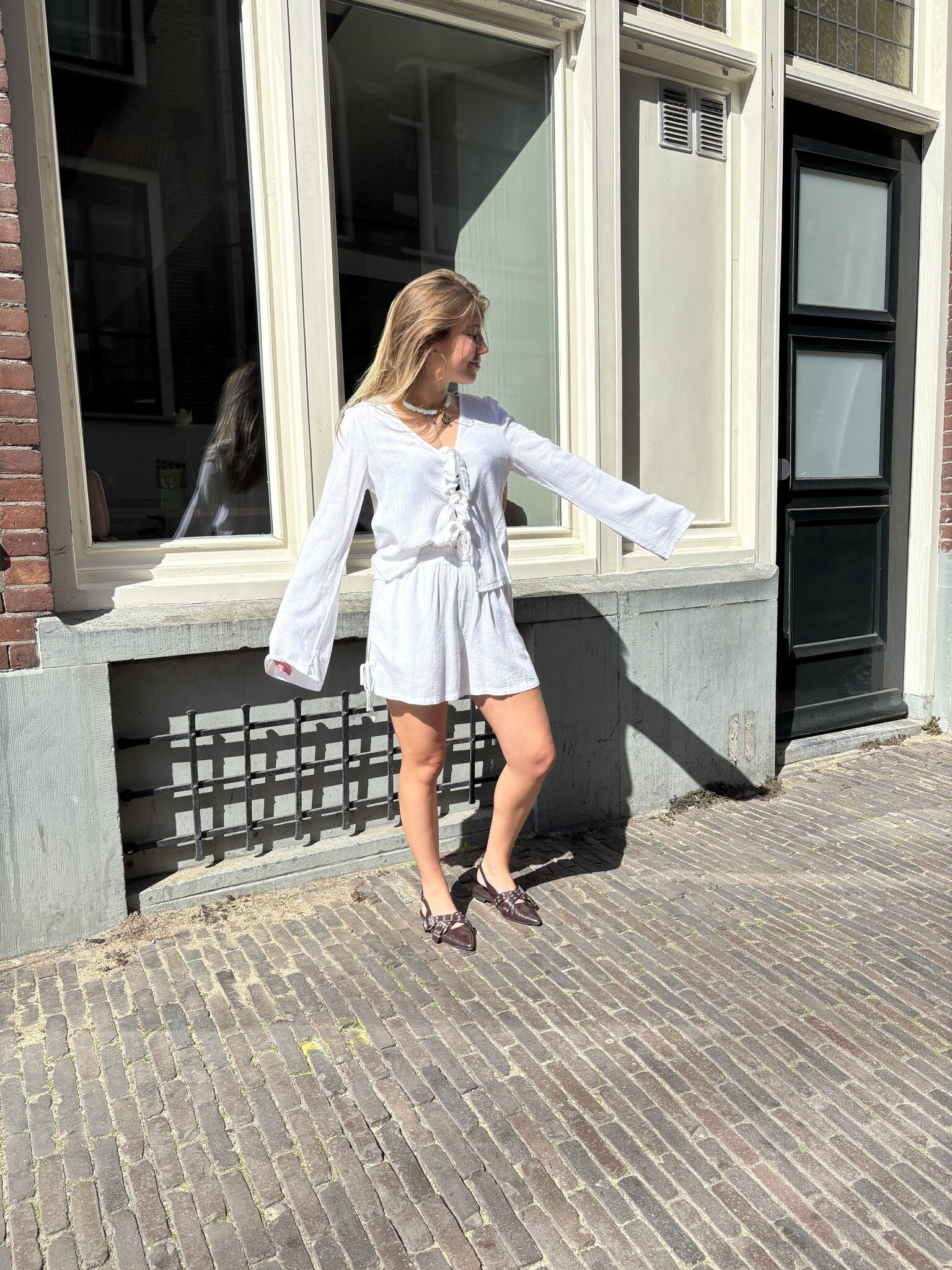 Leila strikjes linnen shorts wit