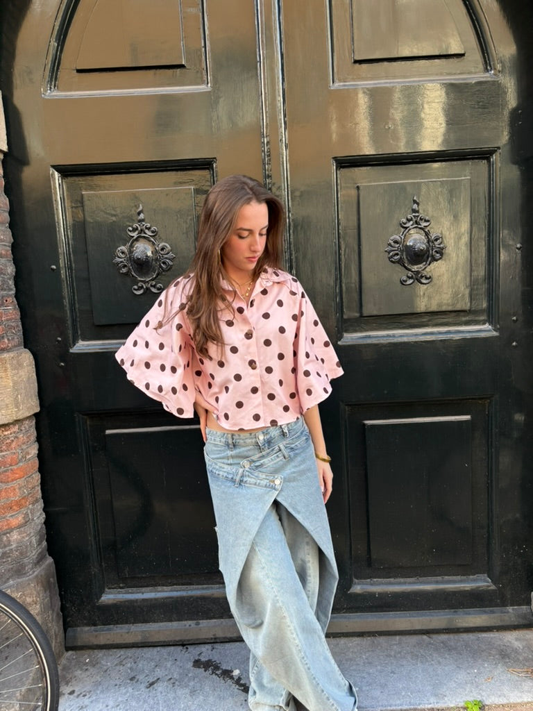 Coco denim blouse polkadot licht roze