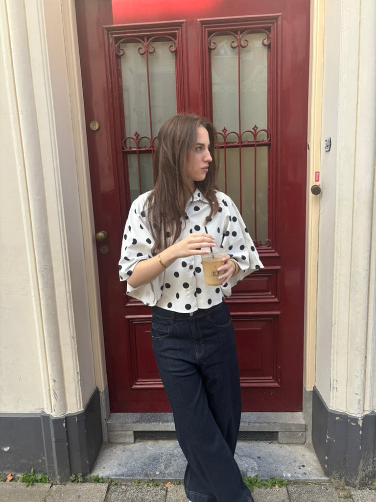 Coco denim blouse polkadot wit