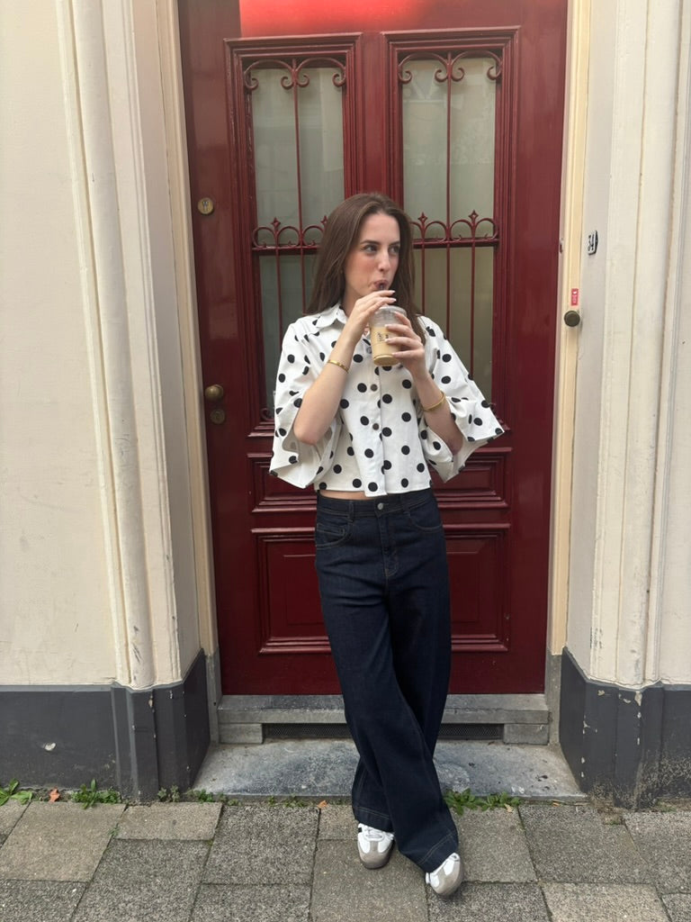 Coco denim blouse polkadot wit