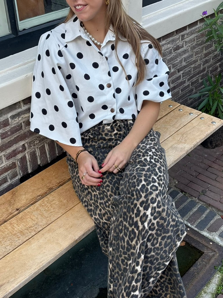 Coco denim blouse polkadot wit