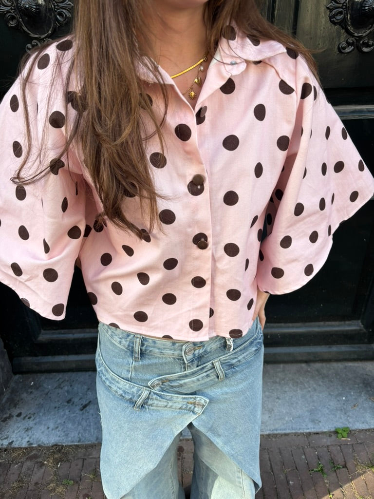 Coco denim blouse polkadot licht roze