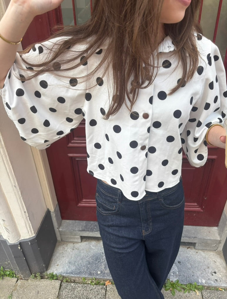 Coco denim blouse polkadot wit