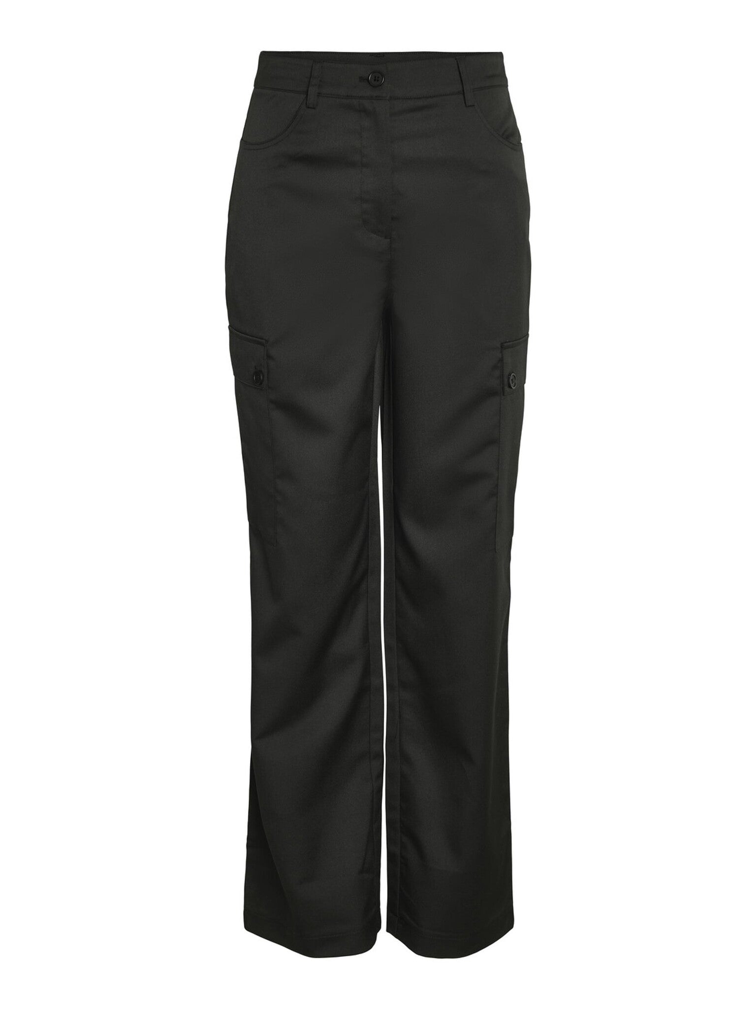 Drewie high waisted wide leg cargo broek zwart