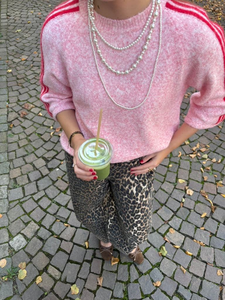 Flo knit gestreepte mouw roze/rood