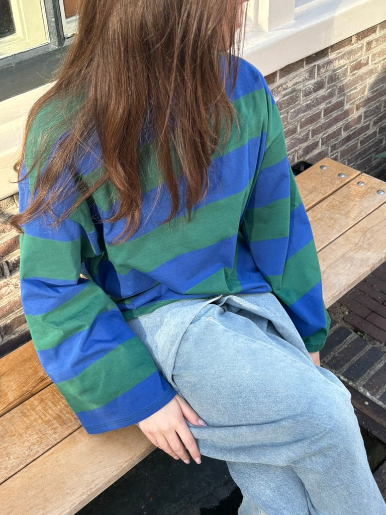 Jip streep longsleeve blauw/groen