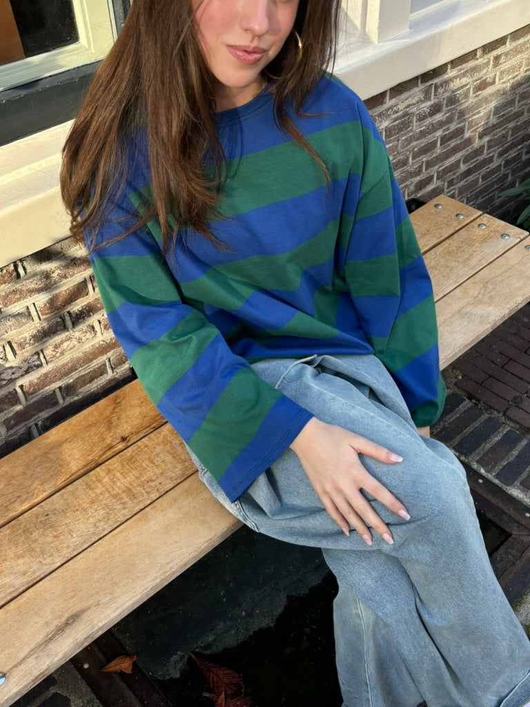 Jip streep longsleeve blauw/groen