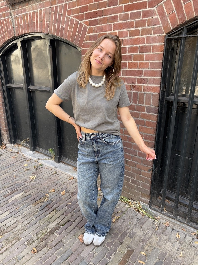 Josie washed straight leg jeans medium blauw
