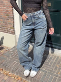 Josie washed straight leg jeans medium blauw