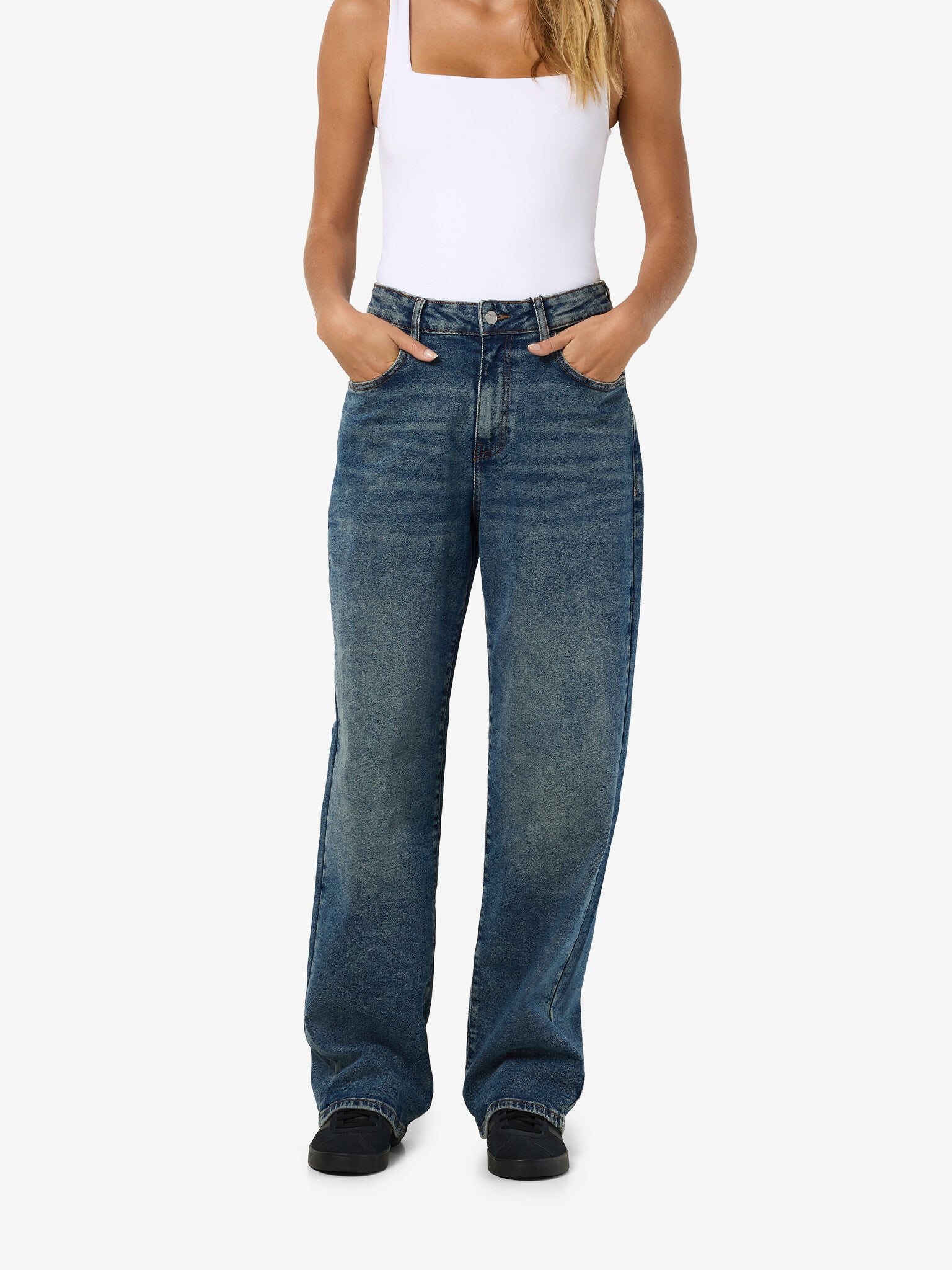Josie washed straight leg jeans medium blauw