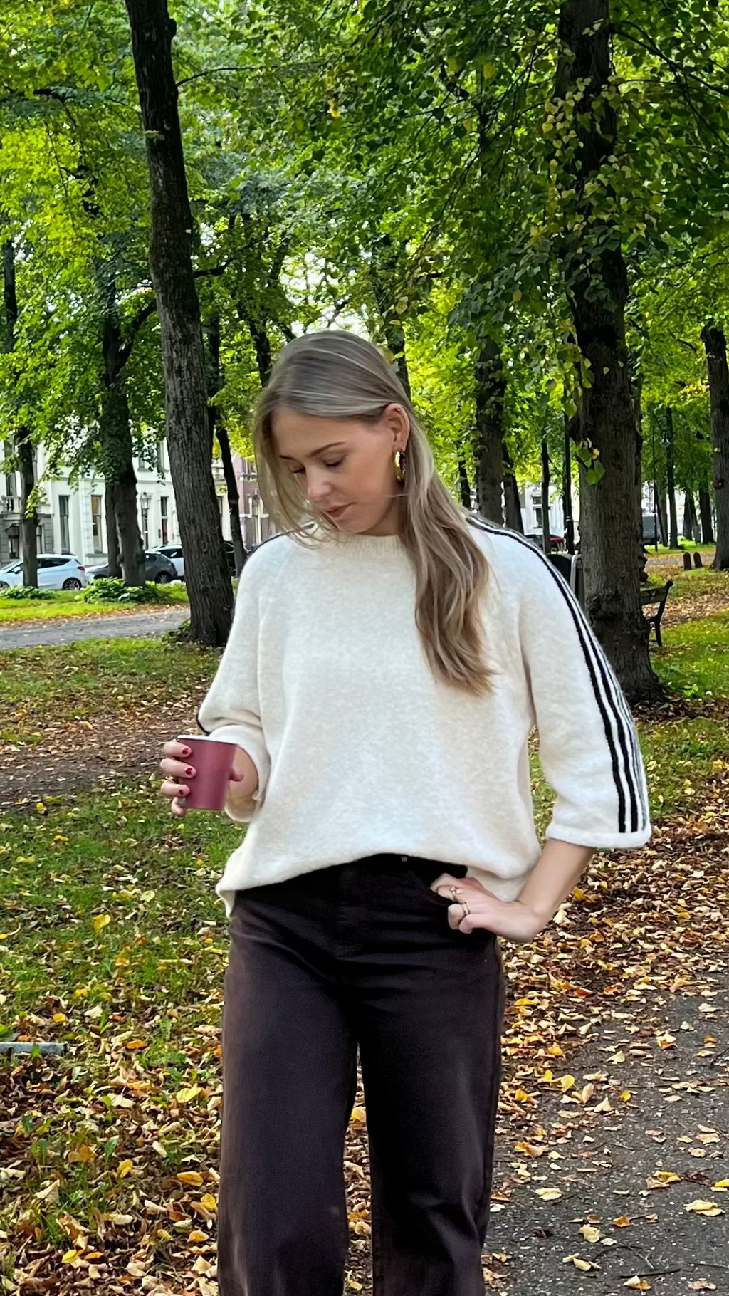 Flo knit gestreepte mouw beige/bruin