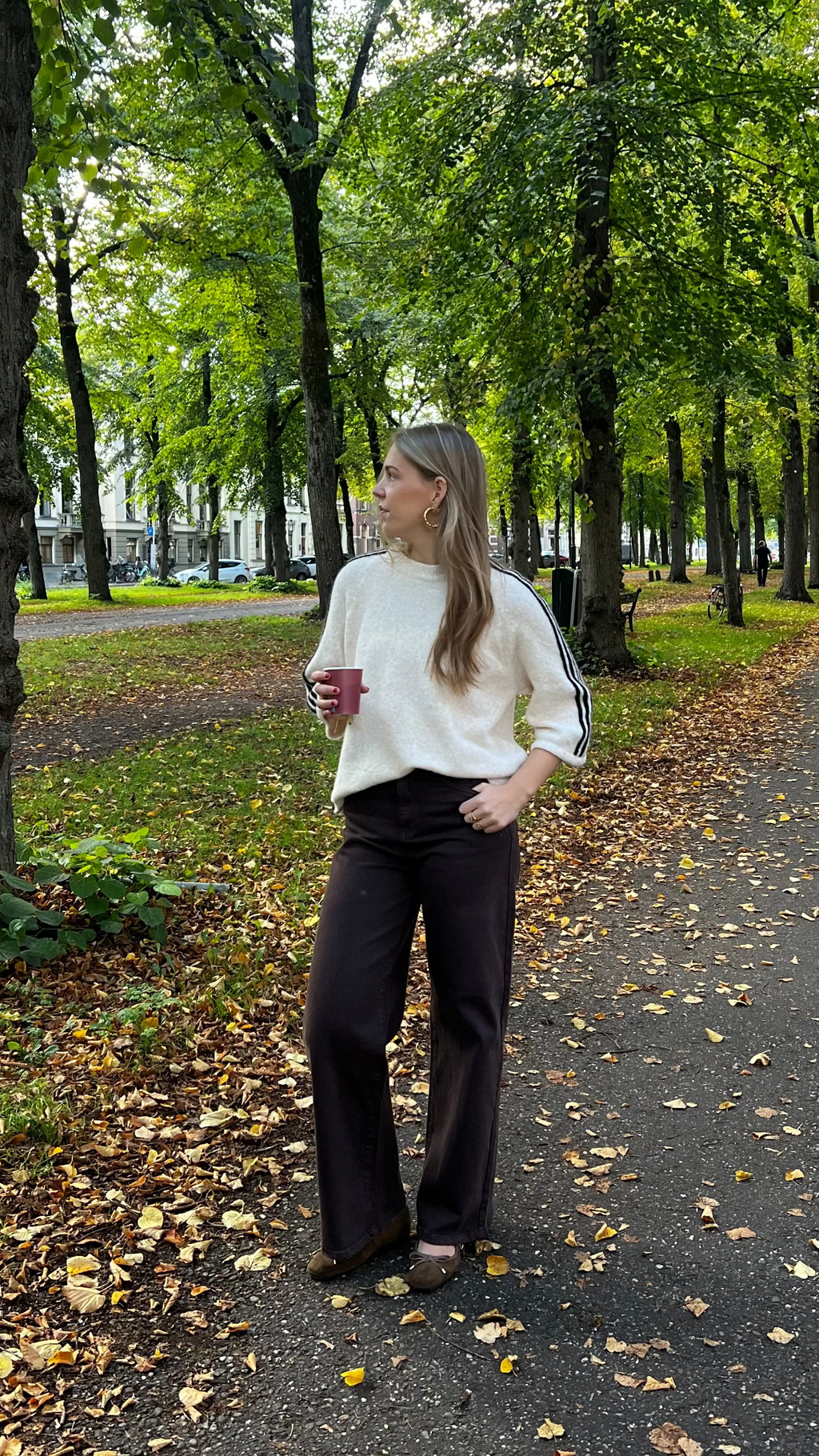 Flo knit gestreepte mouw beige/bruin
