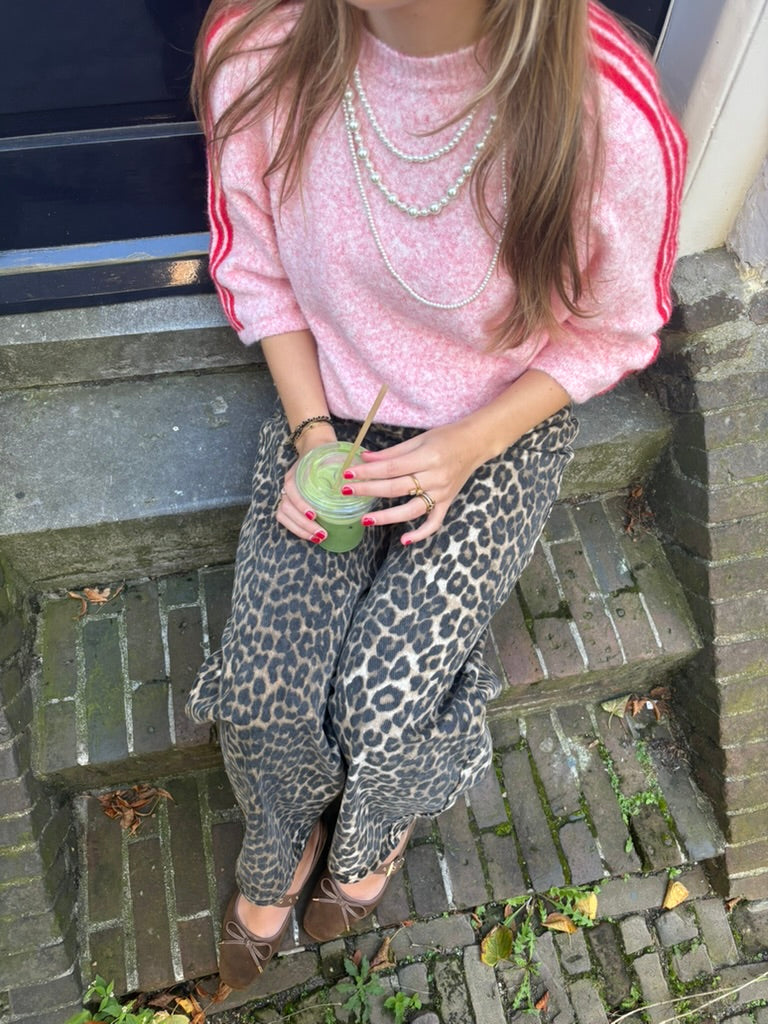 Flo knit gestreepte mouw roze/rood