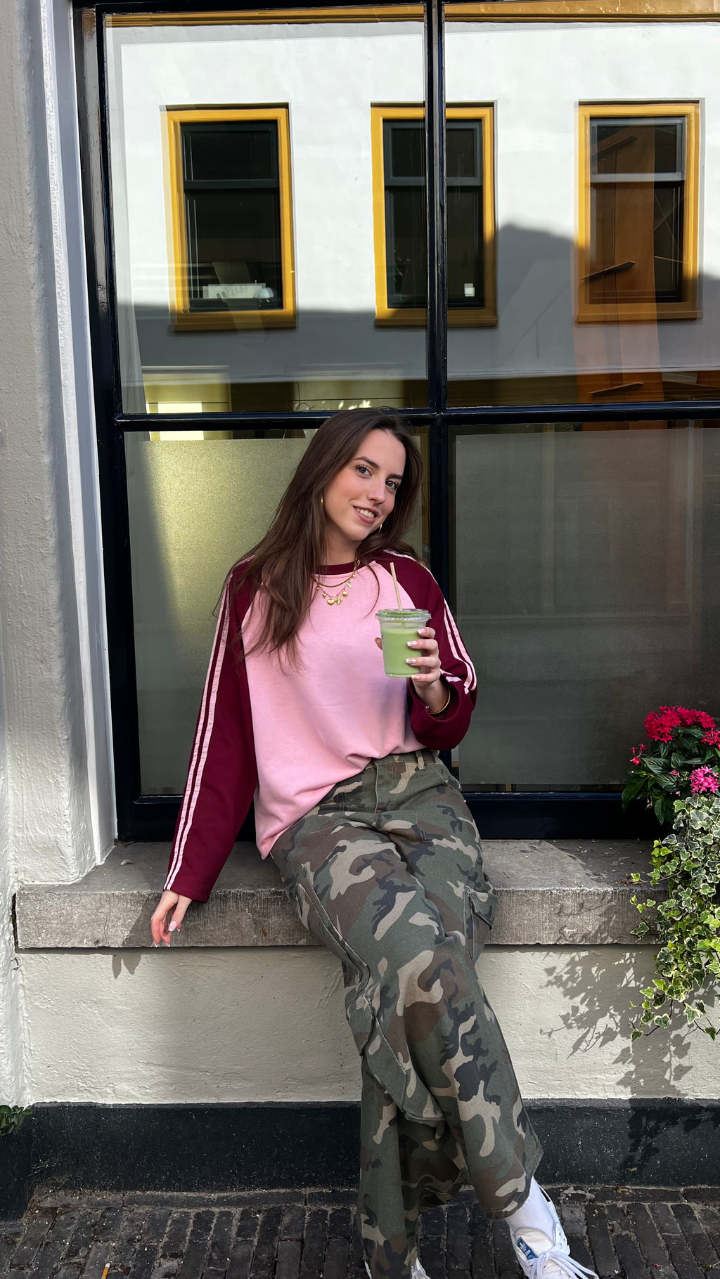 Loes baseball longsleeve roze/burgundy