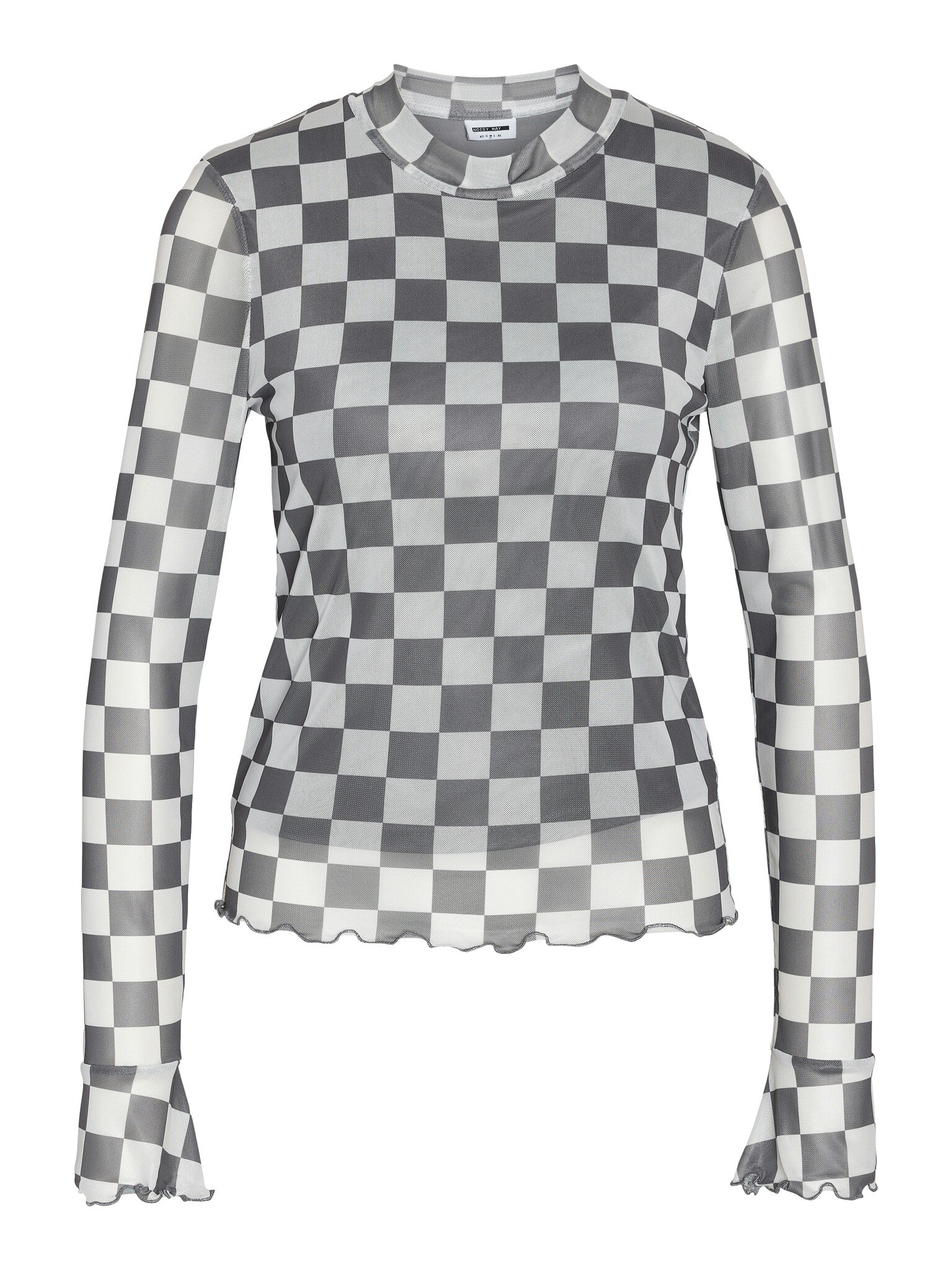 May longsleeve mesh checkered grijs