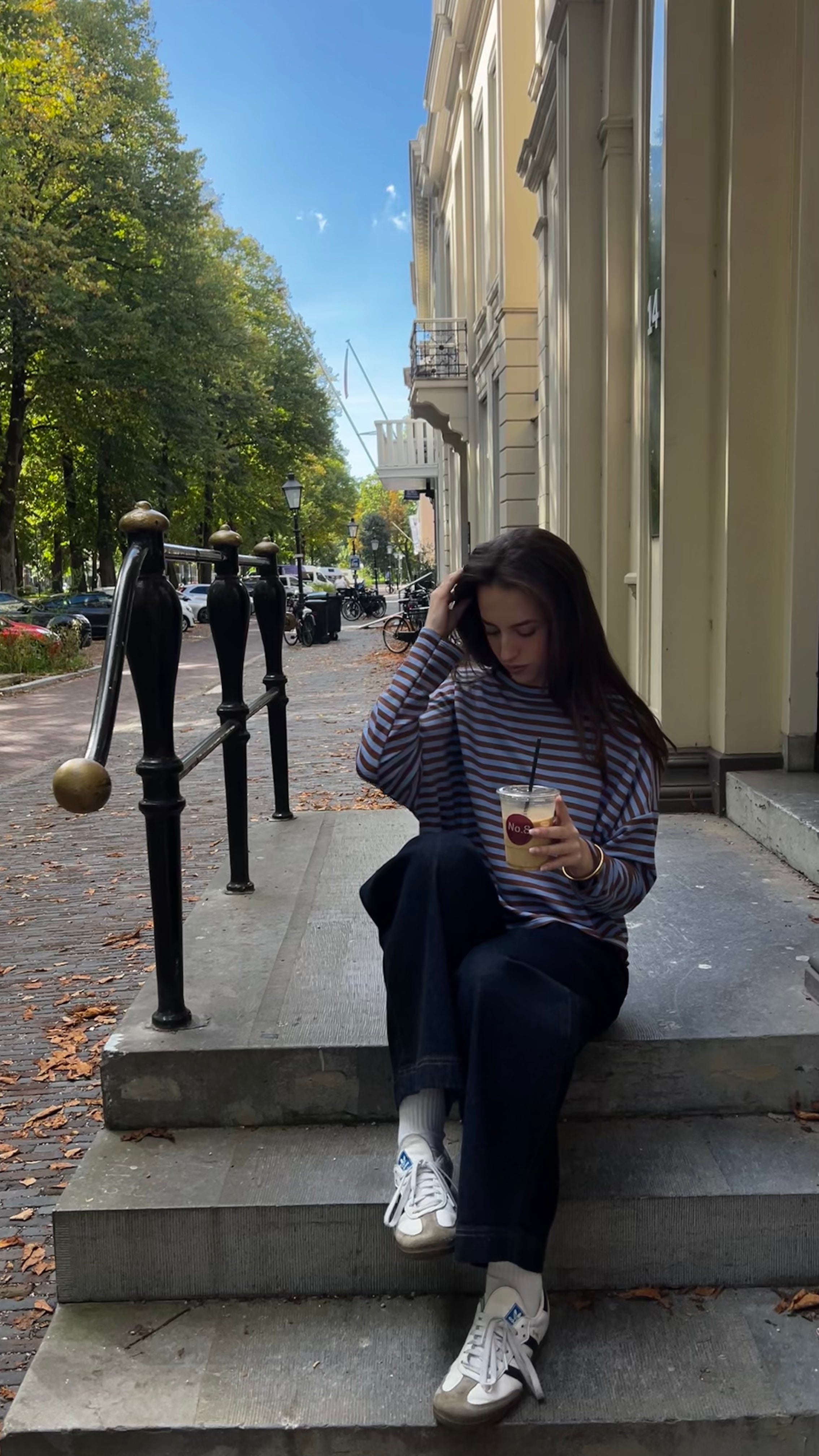 Milou oversized streep shirt blauw/bruin