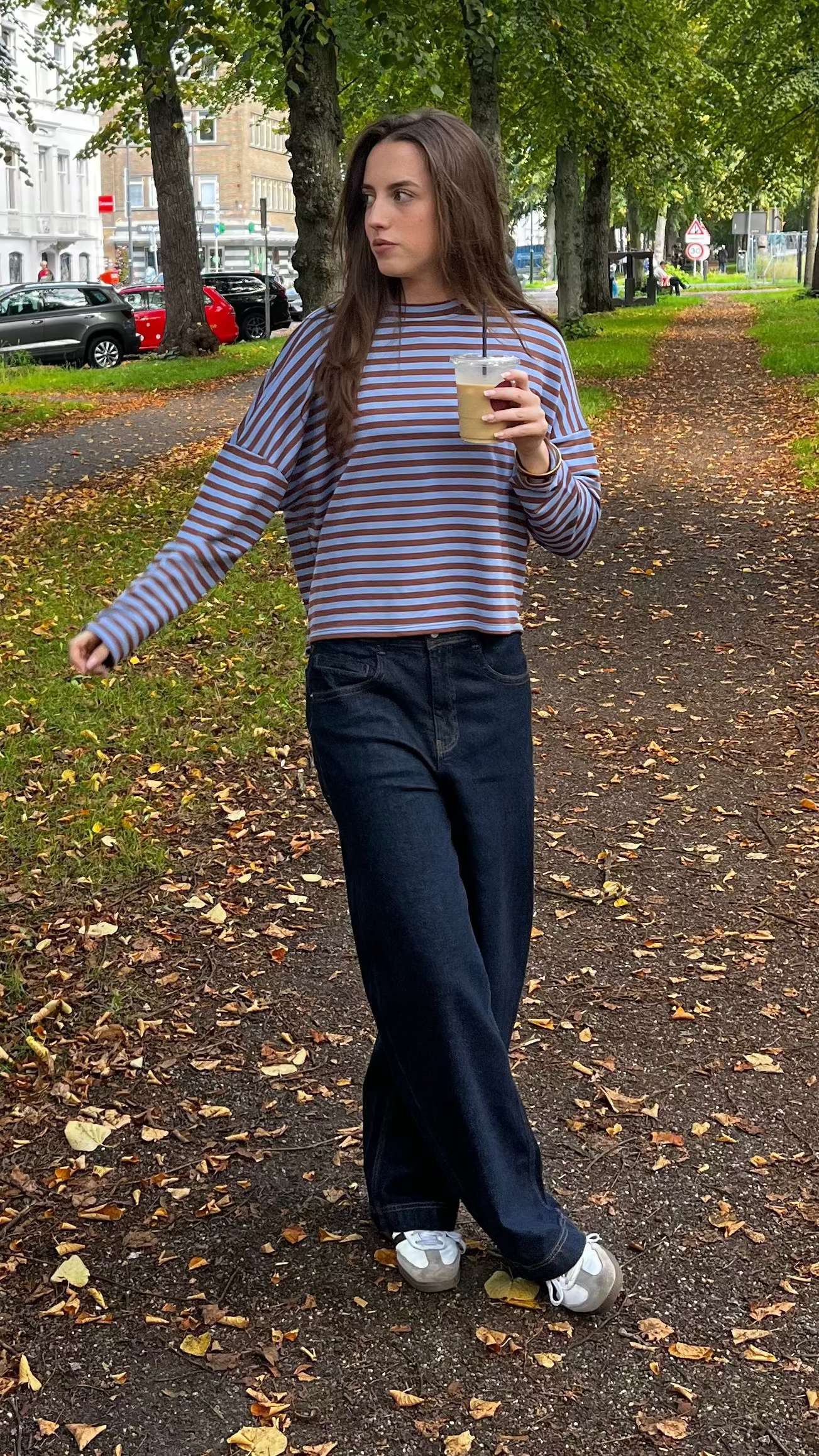 Milou oversized streep shirt blauw/bruin