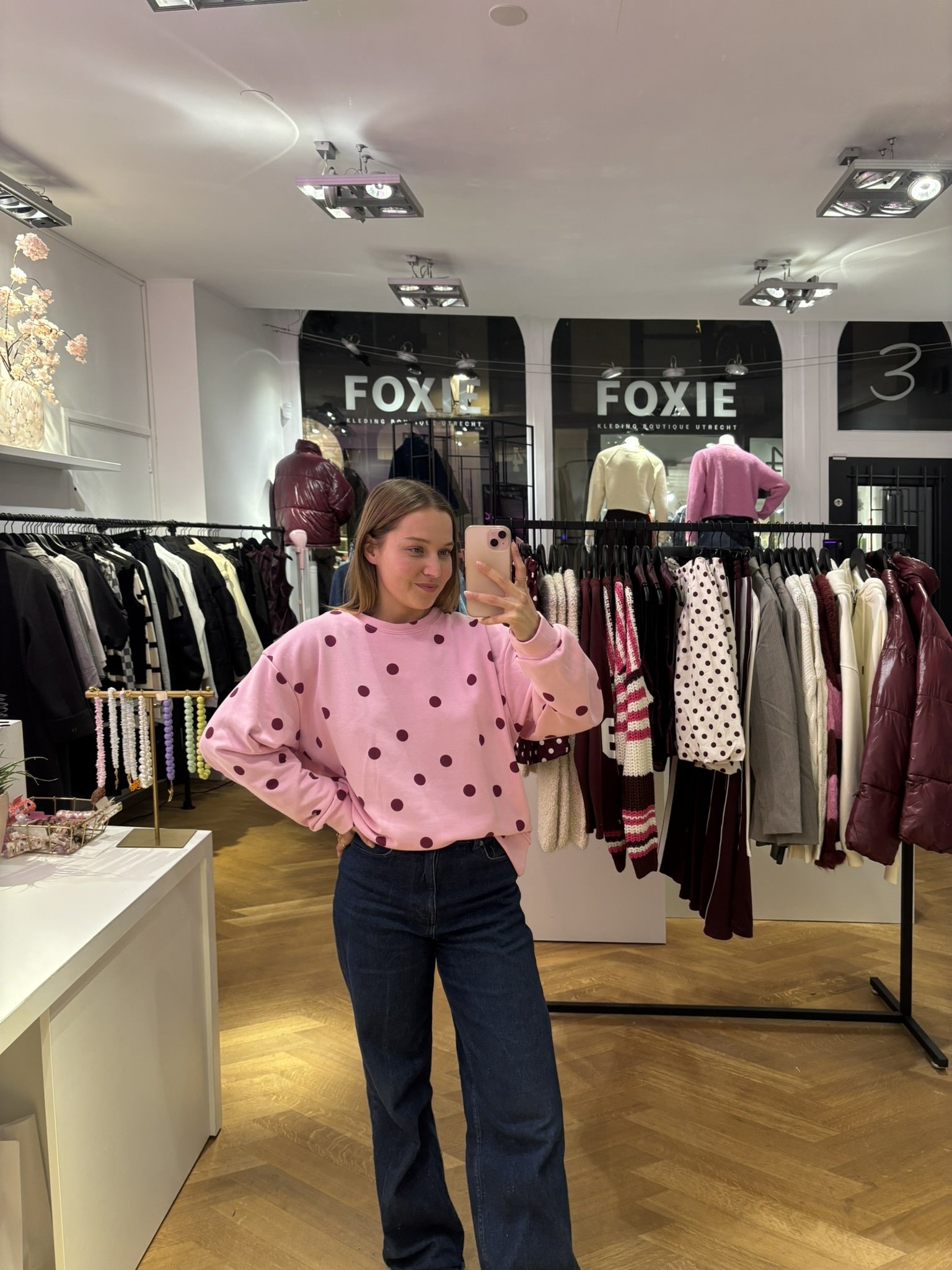 Noëlle sweater polka dot roze