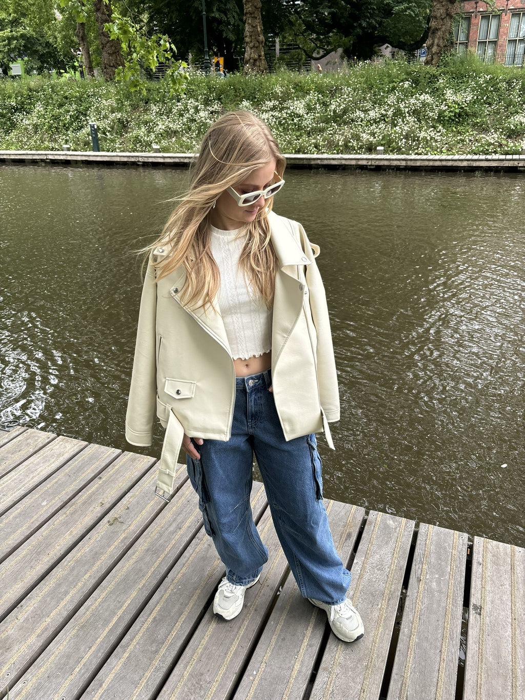 Paulina oversized biker jacket pearled