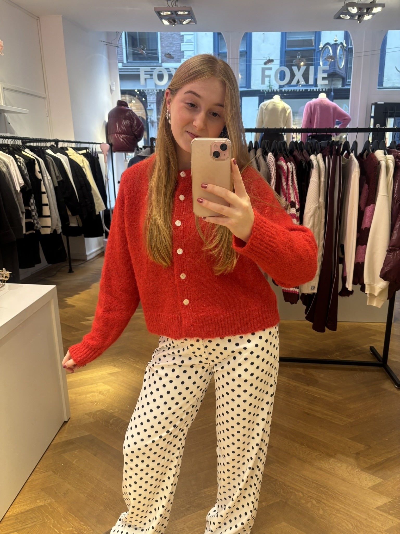 Polkadot pantalon wit met zwart